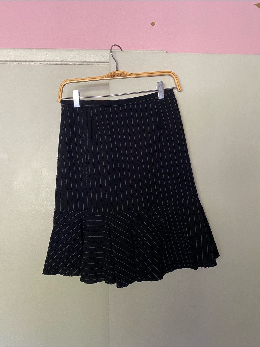 Moschino Cheap and Chic Black Pinstripe A-Line Skirt with Flared Hem size 6